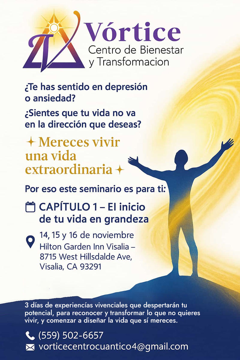capitulo-uno flyer del taller de vortice para superar ansiedad o depresion y lograr el crecimiento personal