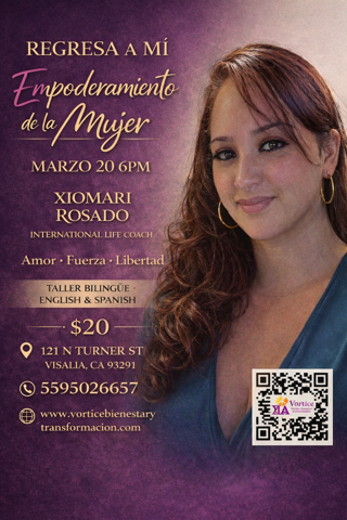 flyer de un evento en visalia para la transformacion personal a traves del coaching
