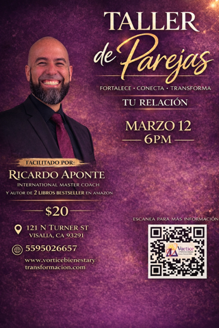 flyer de un evento en visalia para la transformacion personal a traves del coaching